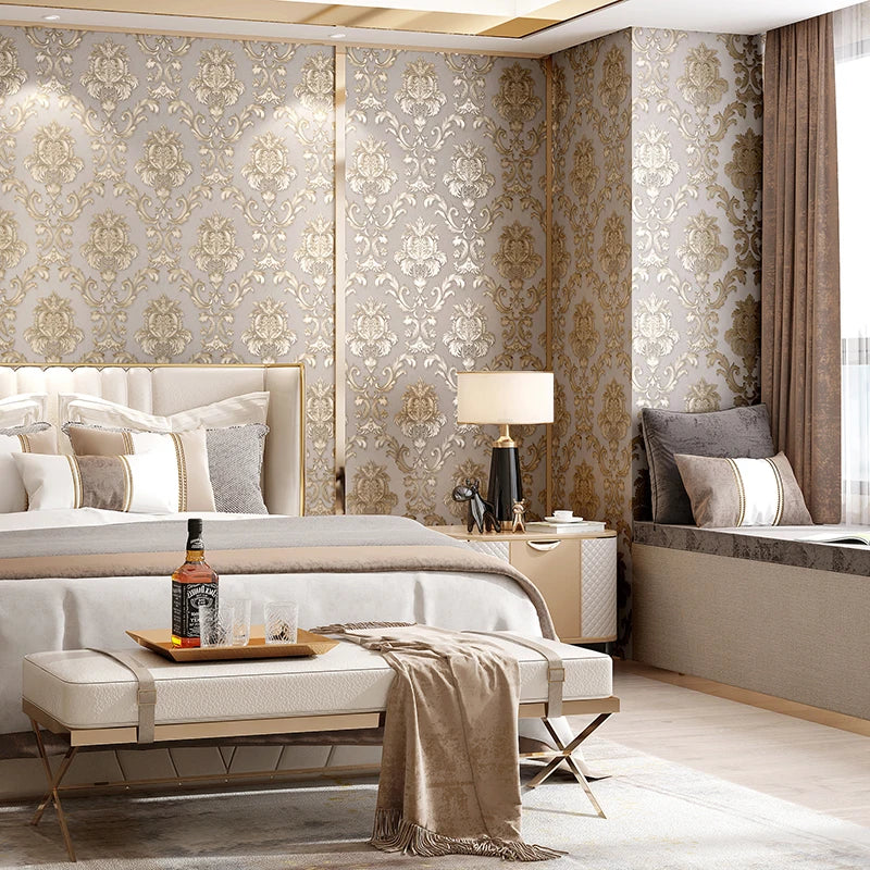 Quinn Ovoin Wallpaper Khaki Antique Gold Damask Wallpaper