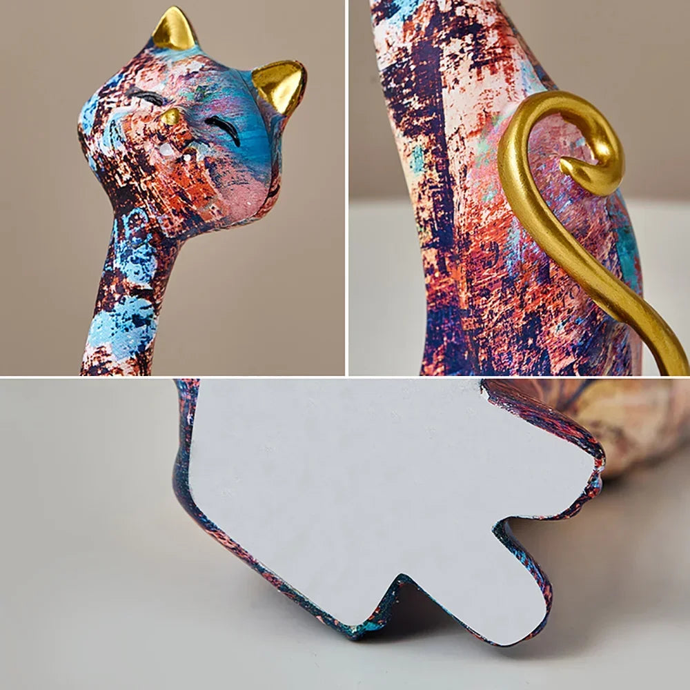 Statues de chat peintes à l'huile de style européen Allie, 2 pièces