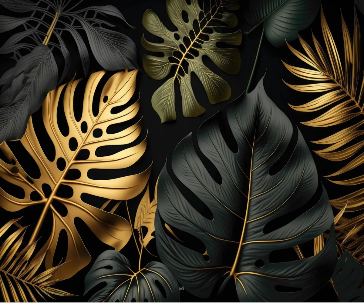 Olivia's Custom Wallpaper: Nordic Hand-Painted Tropical Plants Gold Leaf