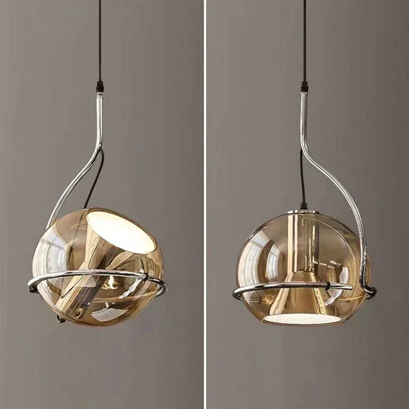 Lampe suspendue en verre ambré, boule industrielle, lustre réglable plaqué E27 pour îlot de cuisine, chambre à coucher, couloir