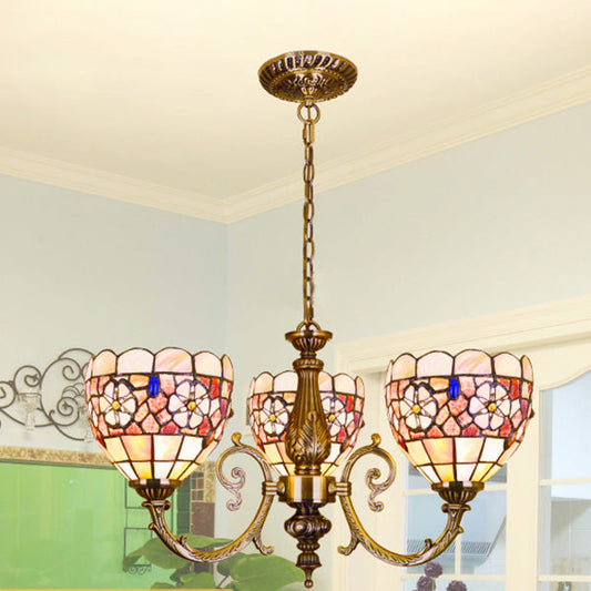 Lustre rétro en forme de fleur en vitrail avec chaîne - Parfait pour l'éclairage de la chambre