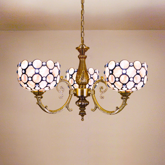 Lustre en verre teinté blanc de style Tiffany - Suspension à 3 lumières pour salon