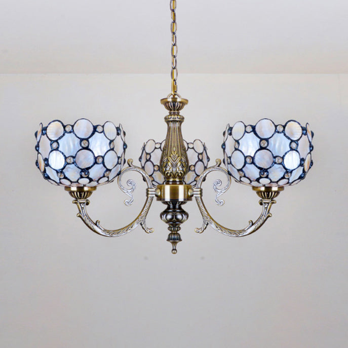 Lustre en verre teinté blanc de style Tiffany - Suspension à 3 lumières pour salon