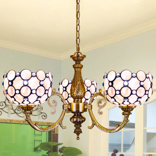 Lustre en verre teinté blanc de style Tiffany - Suspension à 3 lumières pour salon