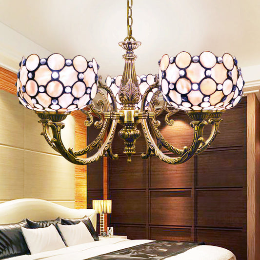 Lustre en verre teinté Lodge Bowl - Luminaire suspendu blanc à 5 lumières avec chaîne
