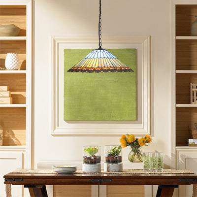 Restaurant Hanging Lamp: Traditional Beige Pendant Light With Stained Glass Shade