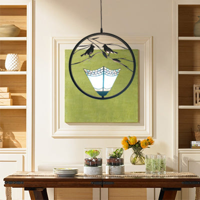 Stylish Tiffany Pendant Lighting with Blue Pyramid Shade - Ring Hanging Lamp Kit