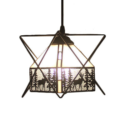Suspension Lodge &amp; Dear Cafe - Suspension rustique en fil de fer et verre (1 ampoule, noir)