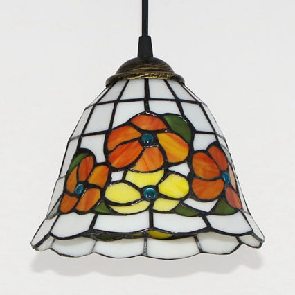 Beige Stained Glass Flare Pendant Tiffany Lamp With Flower Design
