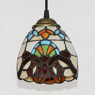 Suspension baroque en vitrail : abat-jour en forme de bol, multicolore