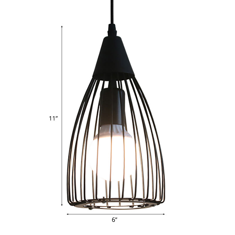 Vintage Industrial Conical Caged Metal Ceiling Light - Black Finish, Restaurant Hanging Fixture