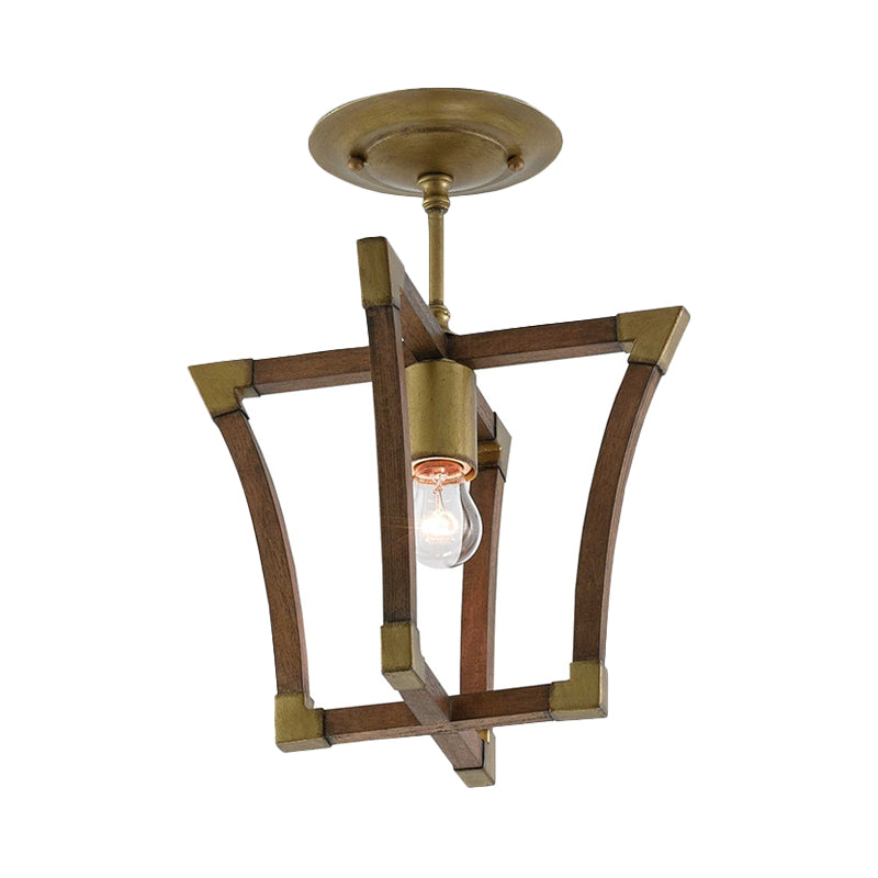 Plafonnier semi-encastré en forme de cage trapézoïdale emboîtable en bois rustique