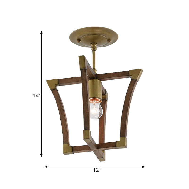 Plafonnier semi-encastré en forme de cage trapézoïdale emboîtable en bois rustique