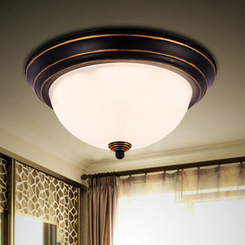 Milky Glass LED Flush Mount Ceiling Light Black for Study, 13"/15" W