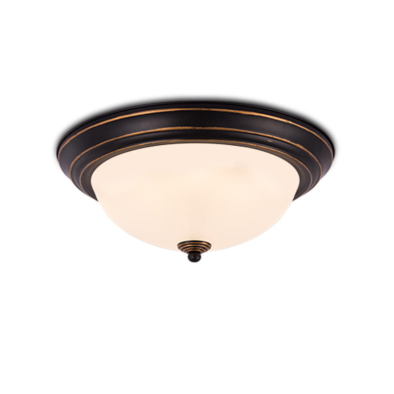 Milky Glass LED Flush Mount Ceiling Light Black for Study, 13"/15" W