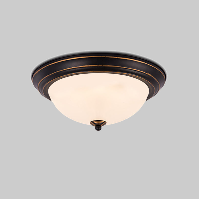 Milky Glass LED Flush Mount Ceiling Light Black for Study, 13"/15" W