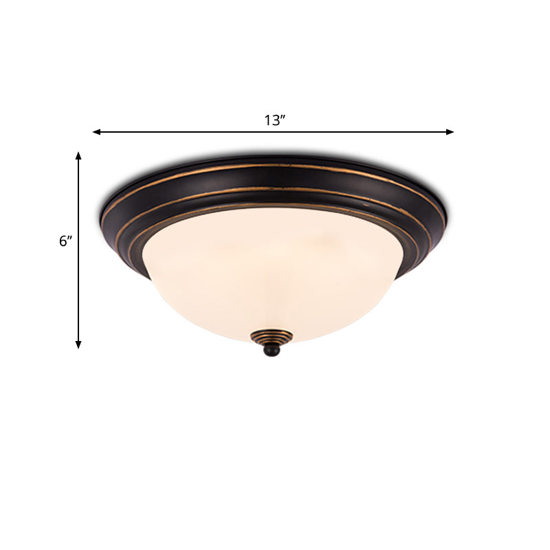 Milky Glass LED Flush Mount Ceiling Light Black for Study, 13"/15" W