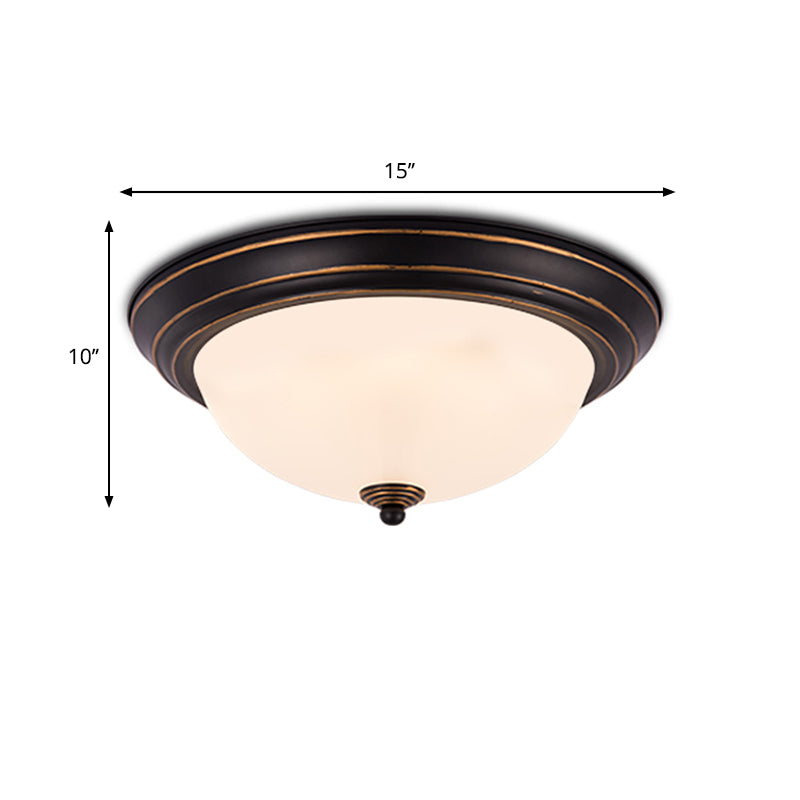Milky Glass LED Flush Mount Ceiling Light Black for Study, 13"/15" W