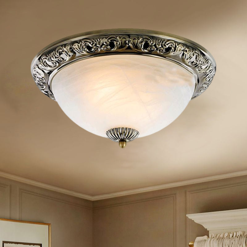 Vintage Frosted Glass Bronze/Copper Flushmount Ceiling Lamp - 2 Bulb, 11"/13"/15" W