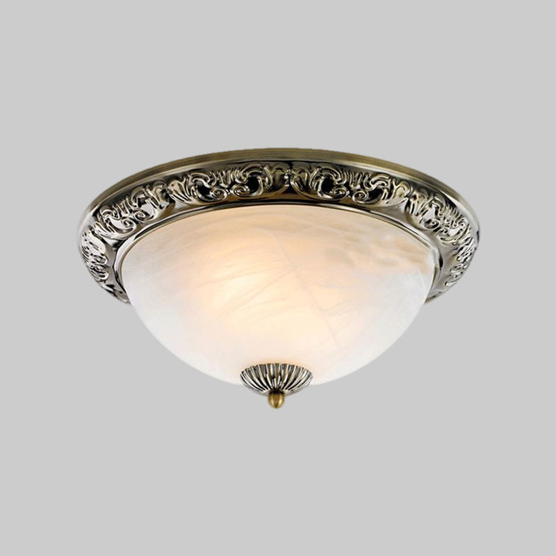Vintage Frosted Glass Bronze/Copper Flushmount Ceiling Lamp - 2 Bulb, 11"/13"/15" W