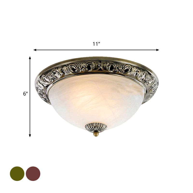 Vintage Frosted Glass Bronze/Copper Flushmount Ceiling Lamp - 2 Bulb, 11"/13"/15" W