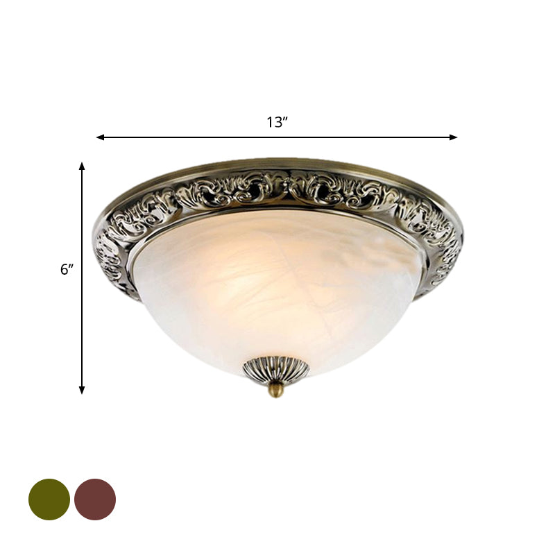 Vintage Frosted Glass Bronze/Copper Flushmount Ceiling Lamp - 2 Bulb, 11"/13"/15" W
