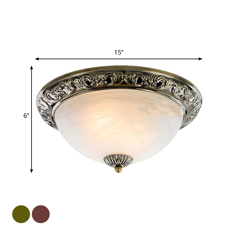 Vintage Frosted Glass Bronze/Copper Flushmount Ceiling Lamp - 2 Bulb, 11"/13"/15" W