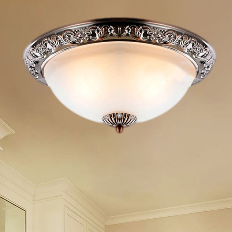 Vintage Frosted Glass Bronze/Copper Flushmount Ceiling Lamp - 2 Bulb, 11"/13"/15" W