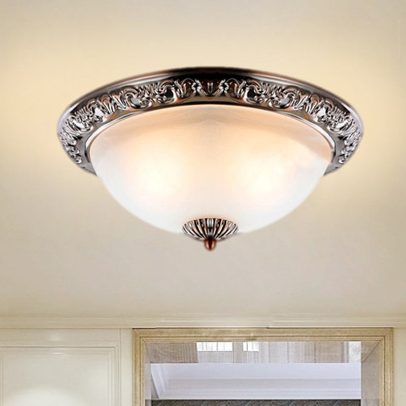 Vintage Frosted Glass Bronze/Copper Flushmount Ceiling Lamp - 2 Bulb, 11"/13"/15" W