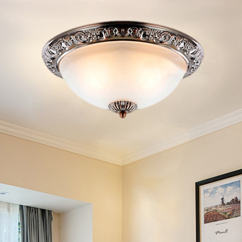 Vintage Frosted Glass Bronze/Copper Flushmount Ceiling Lamp - 2 Bulb, 11"/13"/15" W