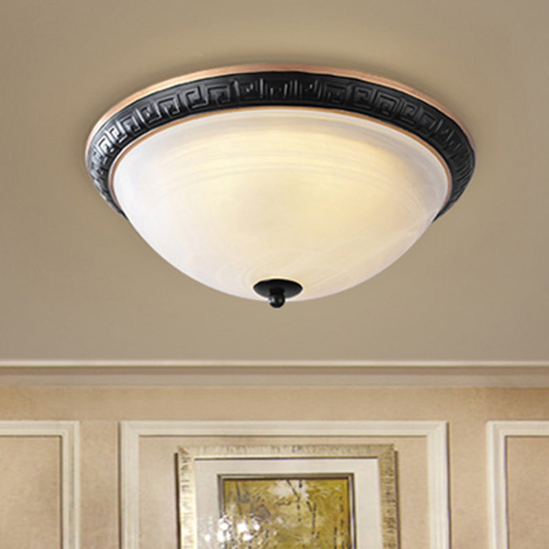 Classic Black Flush Mount Lamp with Milky Glass - 12.5"/16" Wide, 3-Light Ceiling Fixture for Study Rooms