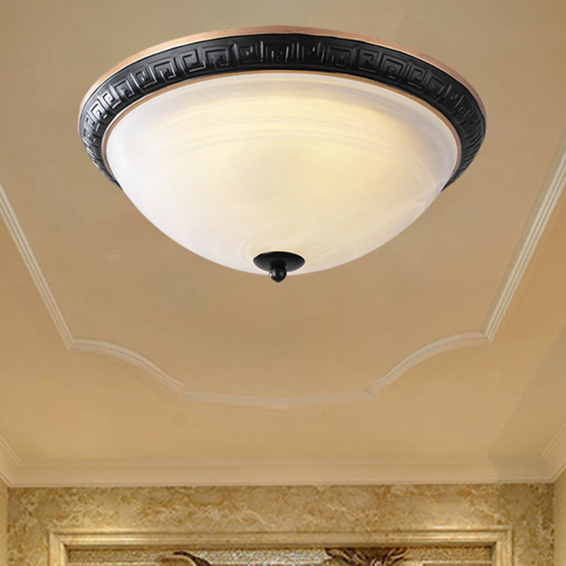 Classic Black Flush Mount Lamp with Milky Glass - 12.5"/16" Wide, 3-Light Ceiling Fixture for Study Rooms