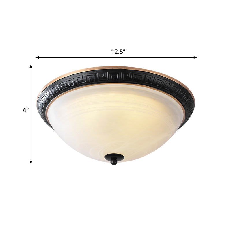 Classic Black Flush Mount Lamp with Milky Glass - 12.5"/16" Wide, 3-Light Ceiling Fixture for Study Rooms