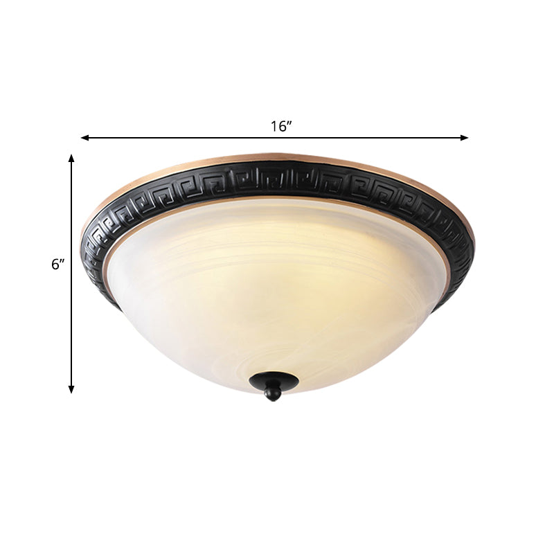 Classic Black Flush Mount Lamp with Milky Glass - 12.5"/16" Wide, 3-Light Ceiling Fixture for Study Rooms
