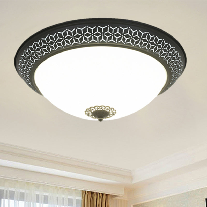 Minimalist Black Semi-Globe LED Ceiling Light with Opaline Glass Flush Mount for Bedroom