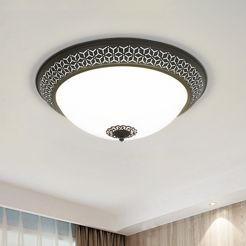 Minimalist Black Semi-Globe LED Ceiling Light with Opaline Glass Flush Mount for Bedroom
