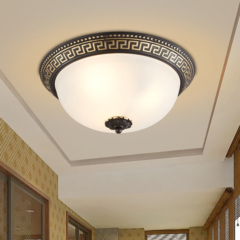 Opaline Glass Ceiling Fixture - Traditional Taper Flush Mount Lamp in Black/Gold for Corridor - 12"/14"/18.5" W