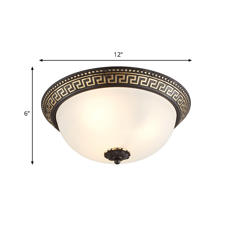 Opaline Glass Ceiling Fixture - Traditional Taper Flush Mount Lamp in Black/Gold for Corridor - 12"/14"/18.5" W