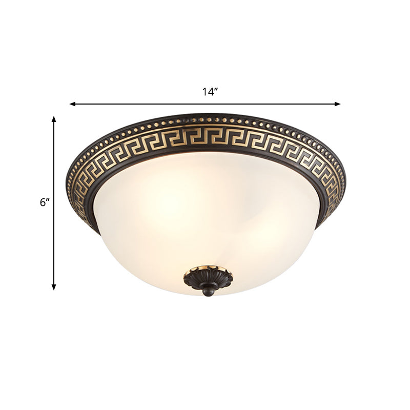 Opaline Glass Ceiling Fixture - Traditional Taper Flush Mount Lamp in Black/Gold for Corridor - 12"/14"/18.5" W