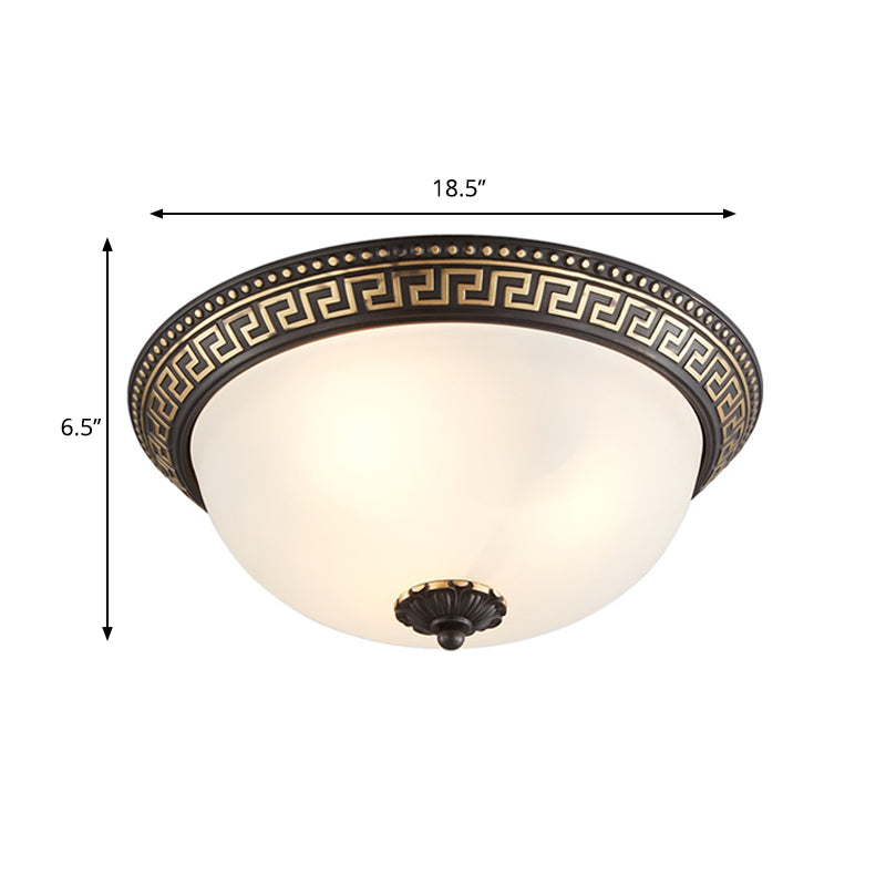 Opaline Glass Ceiling Fixture - Traditional Taper Flush Mount Lamp in Black/Gold for Corridor - 12"/14"/18.5" W