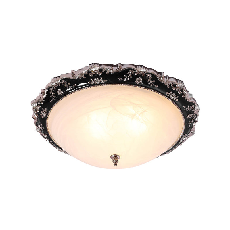 Plafonnier en verre opale à montage encastré de style campagnard en noir/doré - 1/2 ampoule, chambre à coucher - 14"/19,5" de large