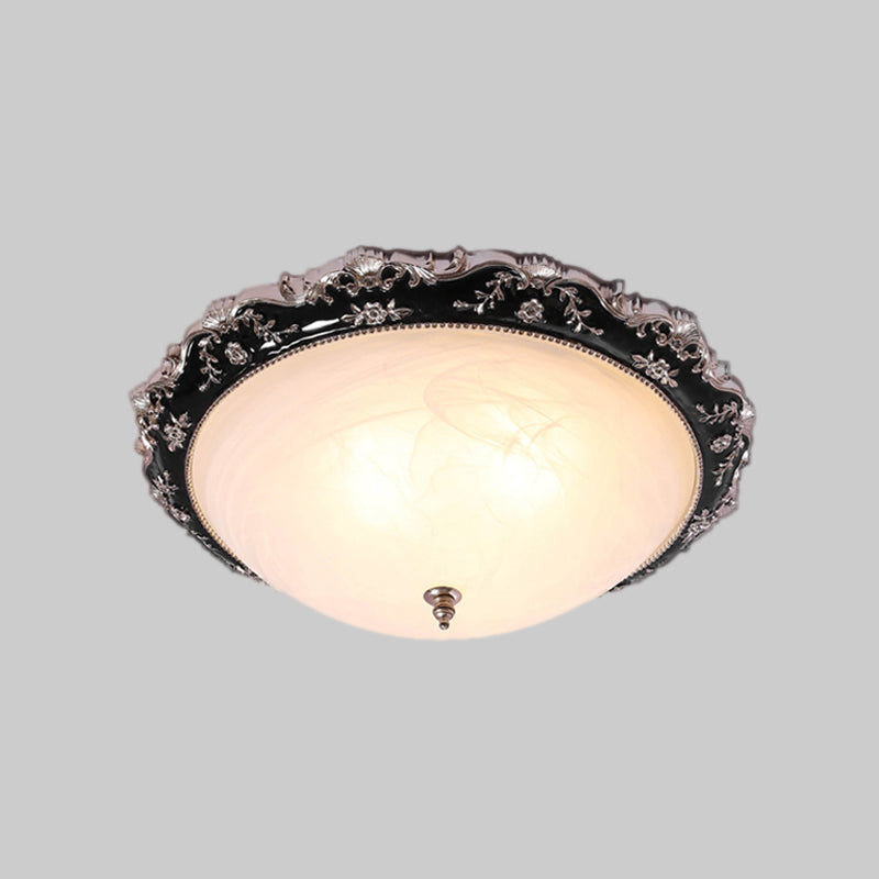 Plafonnier en verre opale à montage encastré de style campagnard en noir/doré - 1/2 ampoule, chambre à coucher - 14"/19,5" de large