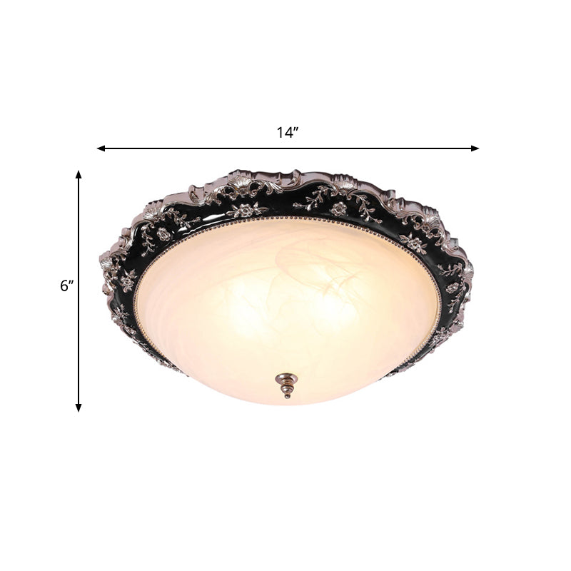 Plafonnier en verre opale à montage encastré de style campagnard en noir/doré - 1/2 ampoule, chambre à coucher - 14"/19,5" de large
