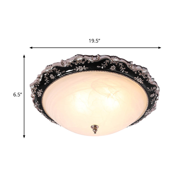 Plafonnier en verre opale à montage encastré de style campagnard en noir/doré - 1/2 ampoule, chambre à coucher - 14"/19,5" de large