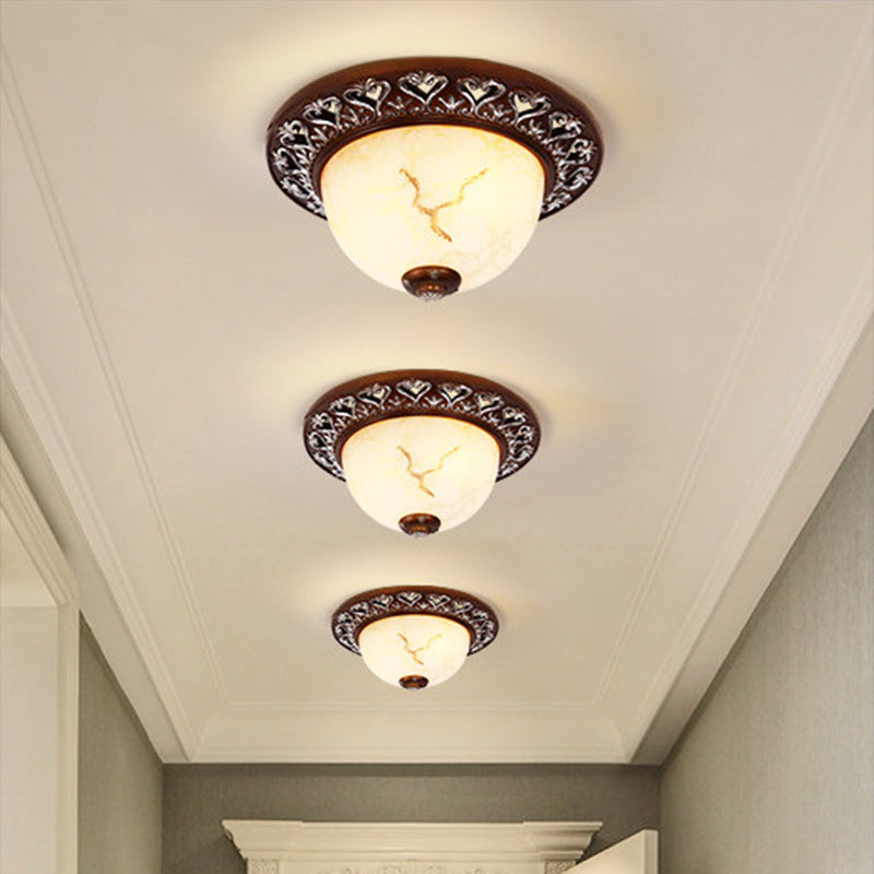 Retro Flush Mounted Light 2/3/4-Bulb Crackle Glass Ceiling Fixture in Coffee - Ideal for Balcony - 12"/16"/19.5" W