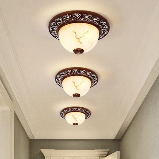 Retro Flush Mounted Light 2/3/4-Bulb Crackle Glass Ceiling Fixture in Coffee - Ideal for Balcony - 12"/16"/19.5" W