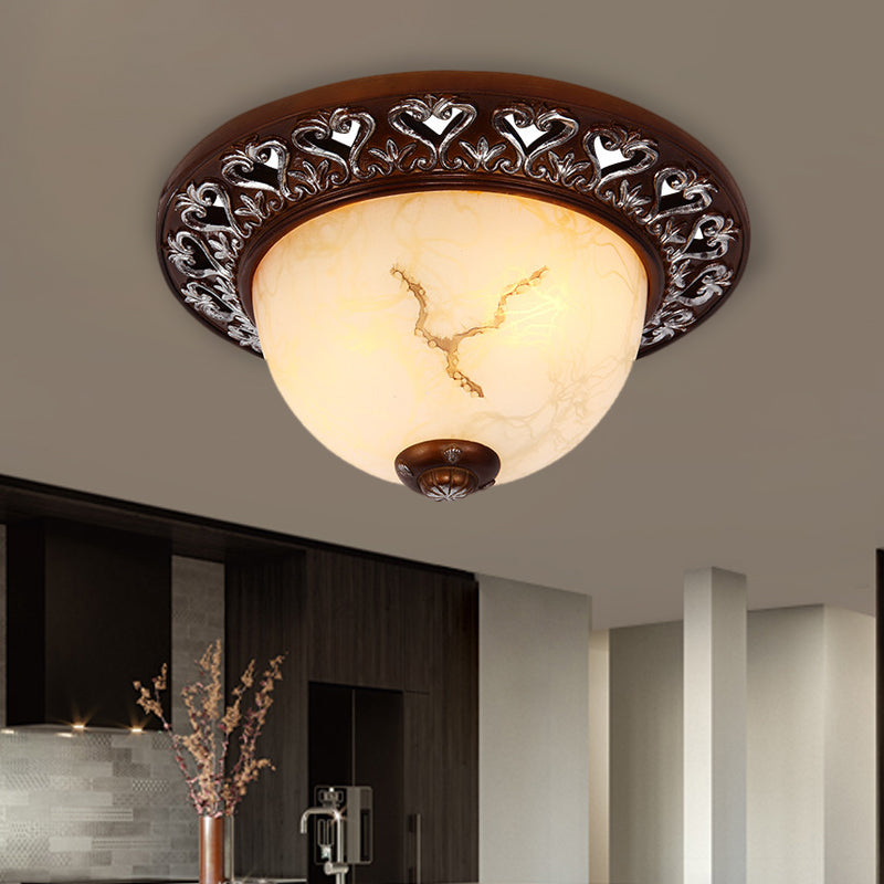 Retro Flush Mounted Light 2/3/4-Bulb Crackle Glass Ceiling Fixture in Coffee - Ideal for Balcony - 12"/16"/19.5" W