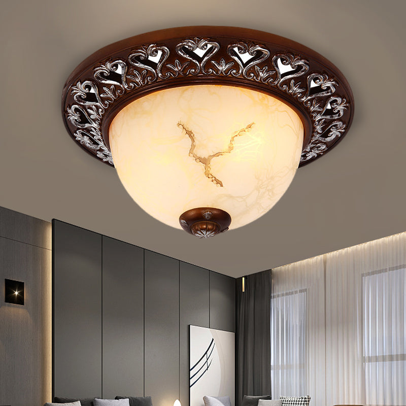 Retro Flush Mounted Light 2/3/4-Bulb Crackle Glass Ceiling Fixture in Coffee - Ideal for Balcony - 12"/16"/19.5" W