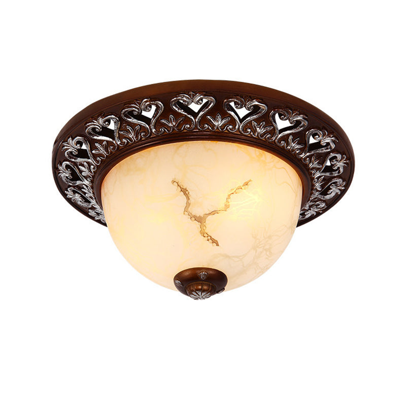 Retro Flush Mounted Light 2/3/4-Bulb Crackle Glass Ceiling Fixture in Coffee - Ideal for Balcony - 12"/16"/19.5" W