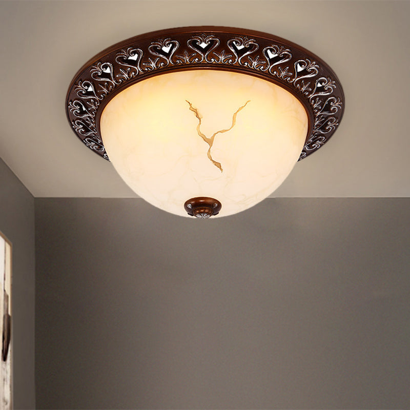 Retro Flush Mounted Light 2/3/4-Bulb Crackle Glass Ceiling Fixture in Coffee - Ideal for Balcony - 12"/16"/19.5" W